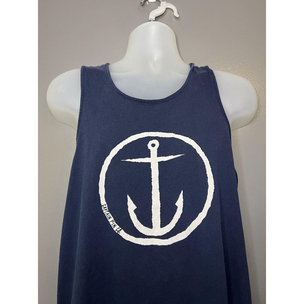 Captain Fin Shirt Mens Large Blue Anchor Logo Graphic Nautical Tank Top Tee